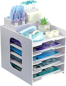 Holz Briefablage mit Stifthalter, 5-Tier Schreibtisch Organizer