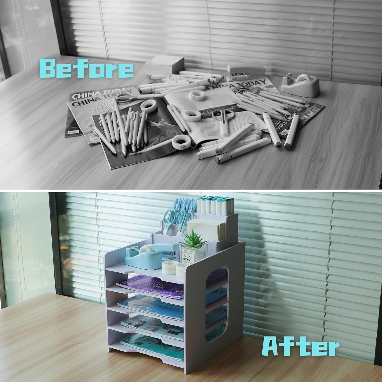 Holz Briefablage mit Stifthalter 5-Tier Organizer