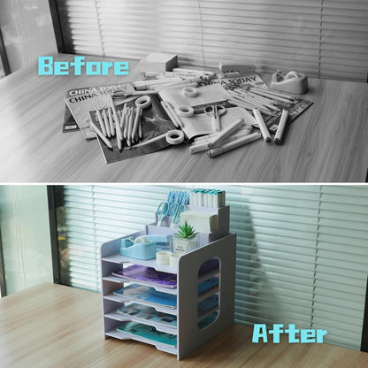 Holz Briefablage mit Stifthalter 5-Tier Organizer