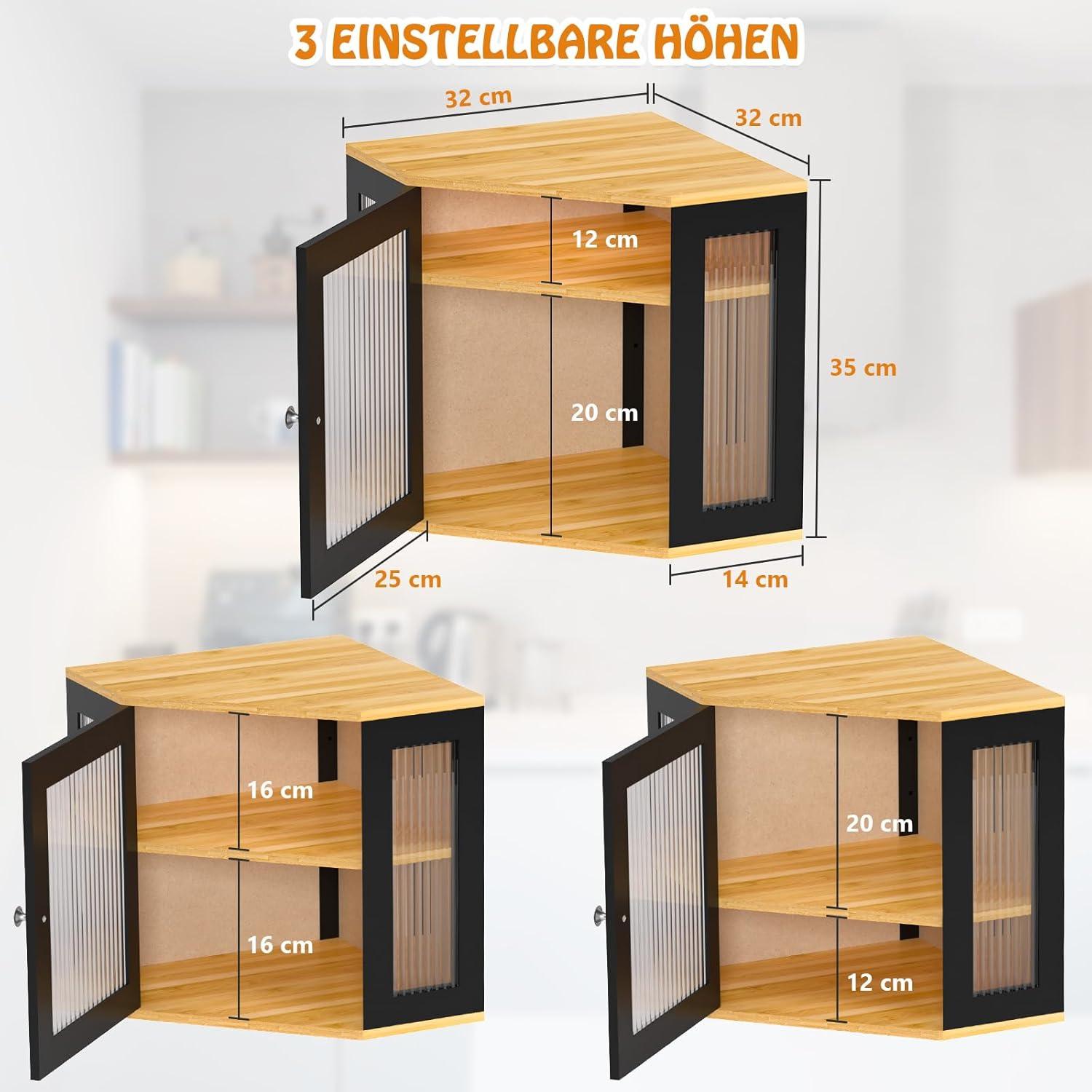 Bambus Brotkasten mit 2 Etagen und Glasdeckel Schwarz 32x32x35cm