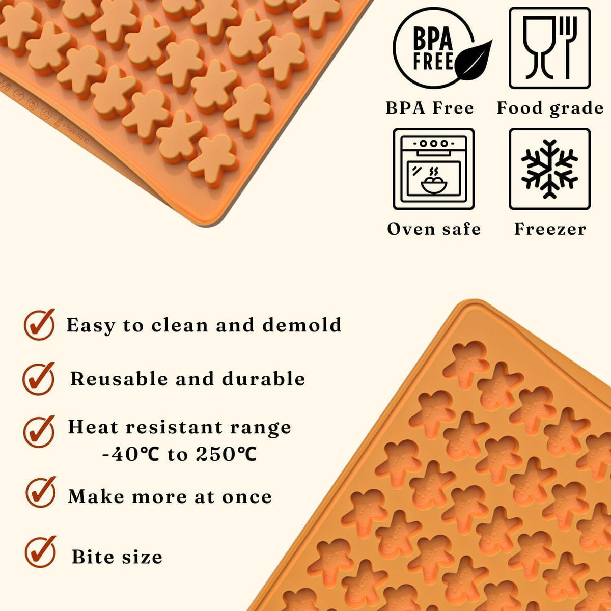 Weihnachtliche Silikonform für 100 Lebkuchenmännchen, Mini-Süßigkeiten & mehr