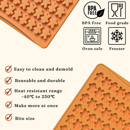 Weihnachtliche Silikonform für 100 Lebkuchenmännchen, Mini-Süßigkeiten & mehr