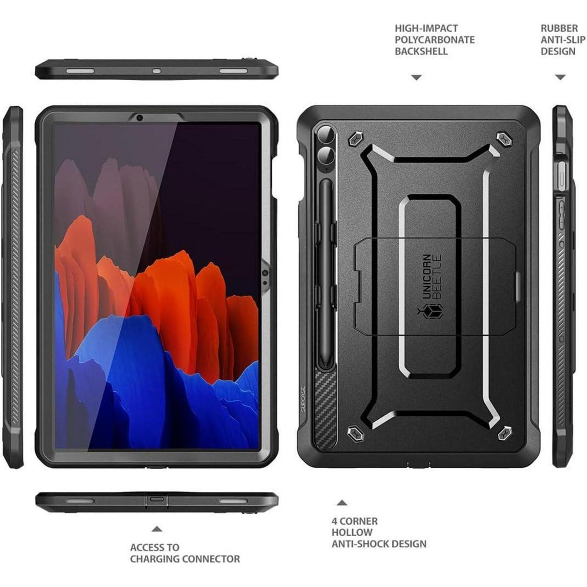 Robuste Hülle mit Ständer für Samsung Galaxy Tab S9 FE Plus 12,4 Zoll Schwarz