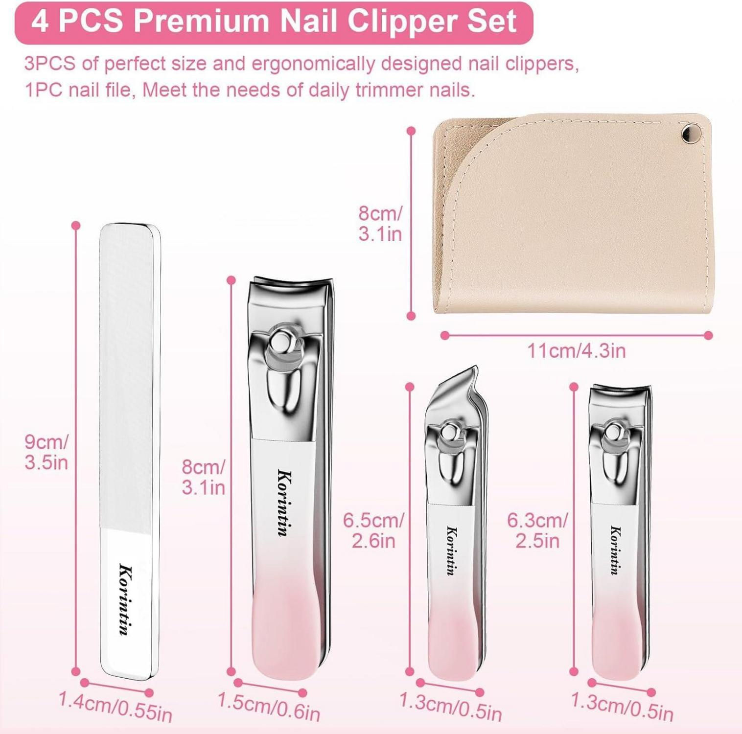 Nagelknipser Set 4 Stück Edelstahl Feile Lederetui Rosa