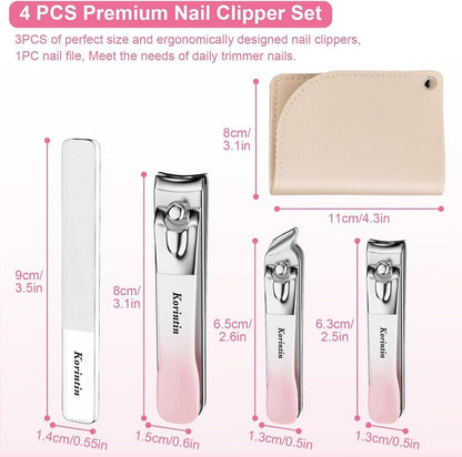 Nagelknipser Set 4 Stück Edelstahl Feile Lederetui Rosa