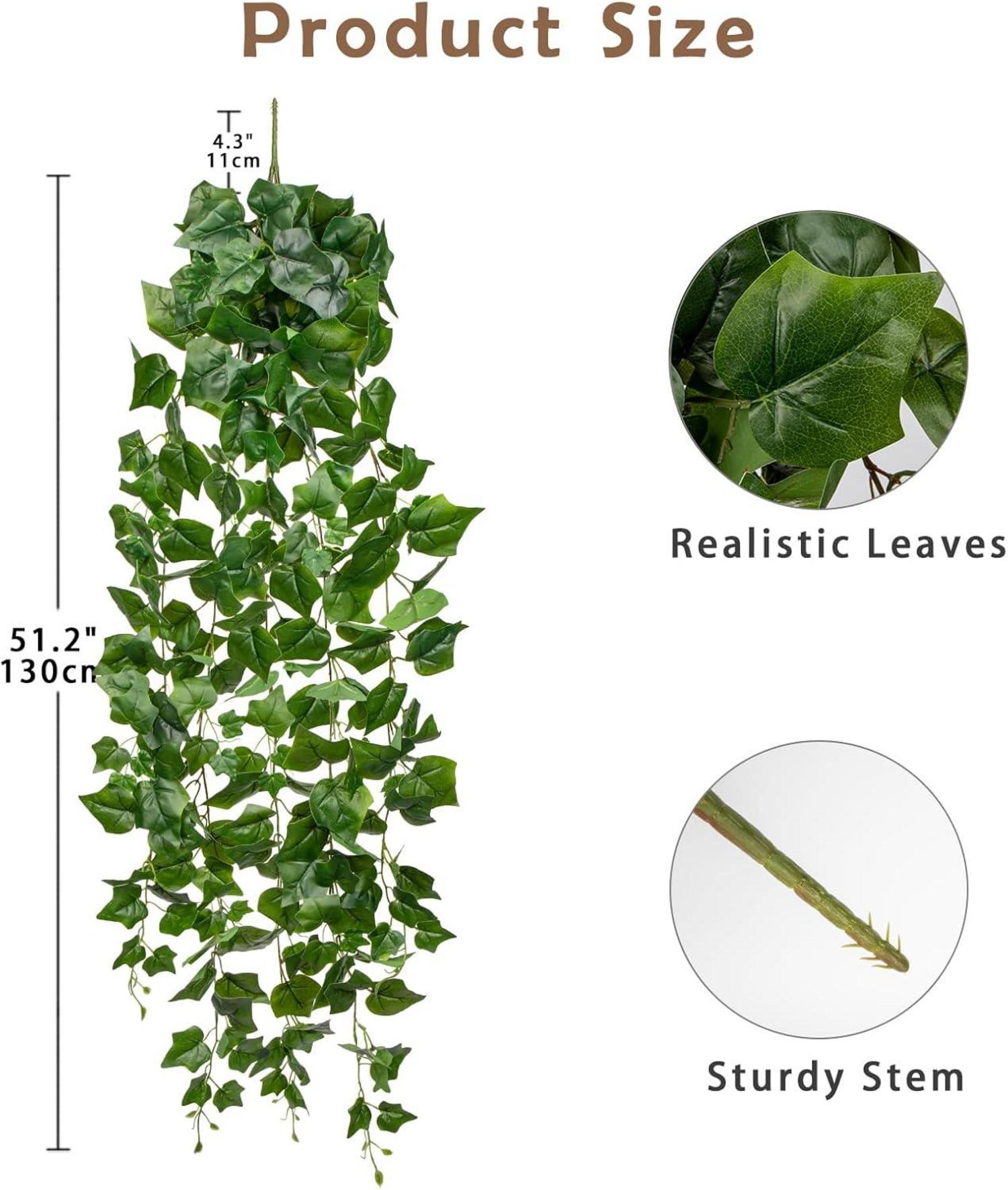 Künstliche Efeuranke 130CM Hängende Dekopflanze Grün Blätter