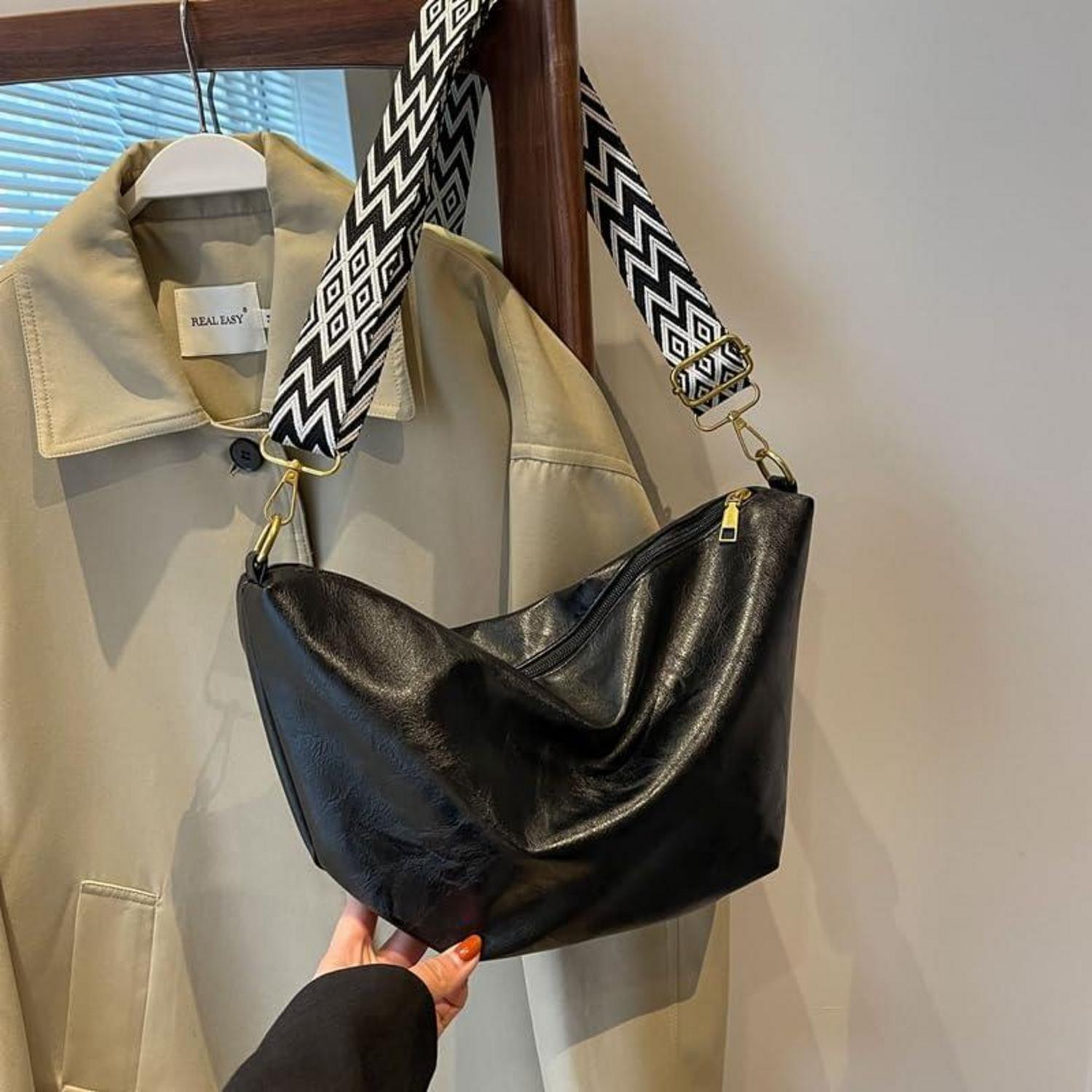 Damen Handtasche Beuteltasche Schwarz Groß Schultertasche