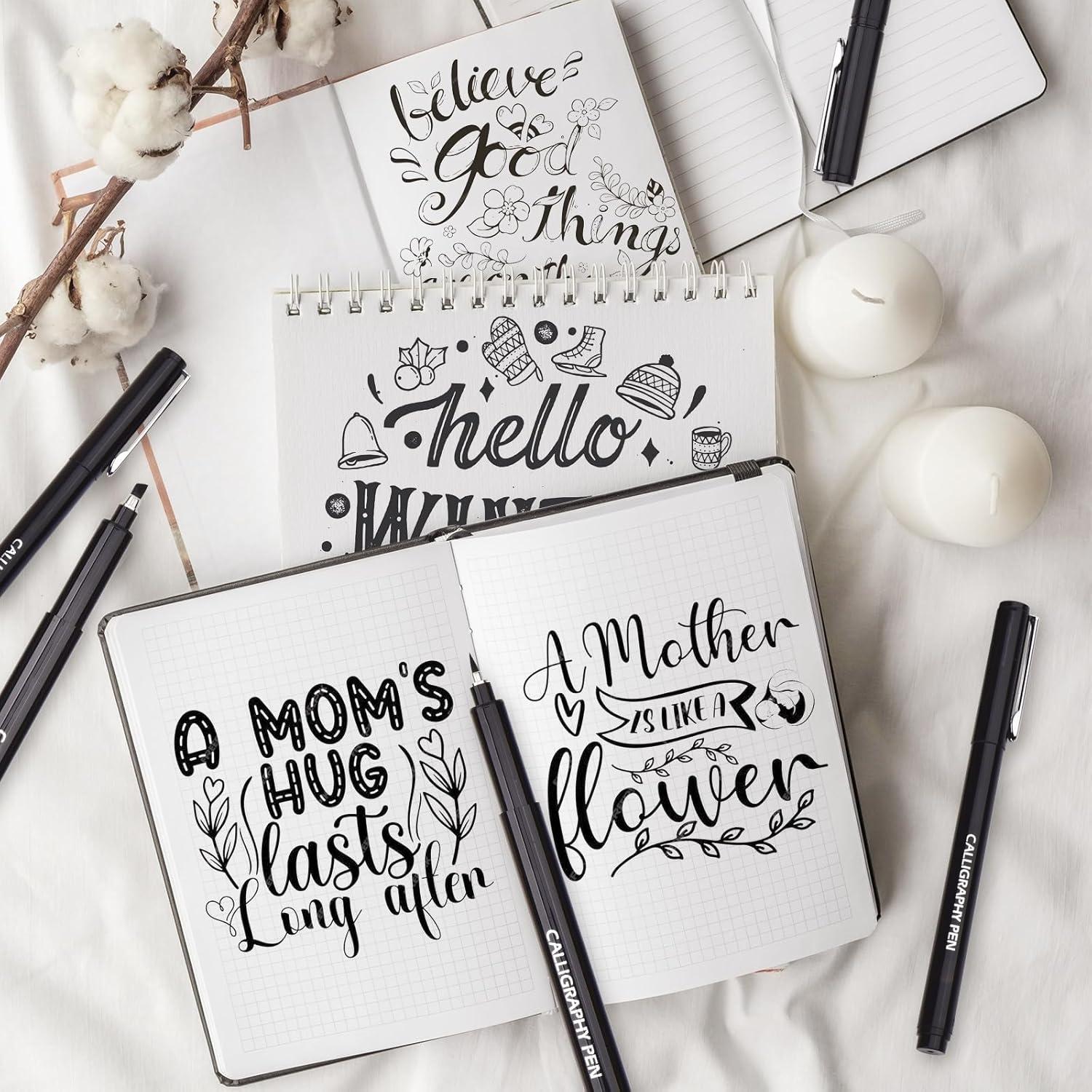 Kalligraphie Stifte Set 10 schwarze Pinselstifte Fineliner für Anfänger