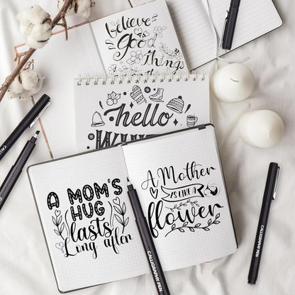 Kalligraphie Stifte Set 10 schwarze Pinselstifte Fineliner für Anfänger