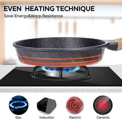 Antihaftbeschichtete Bratpfannen Set Induktion 20cm 24cm 28cm - Granit
