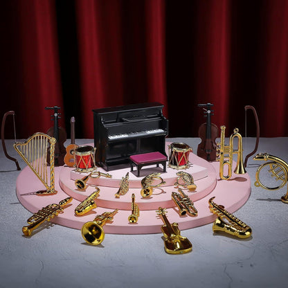 24 Miniatur Musikinstrumenten Set Puppenhaus Zubehör
