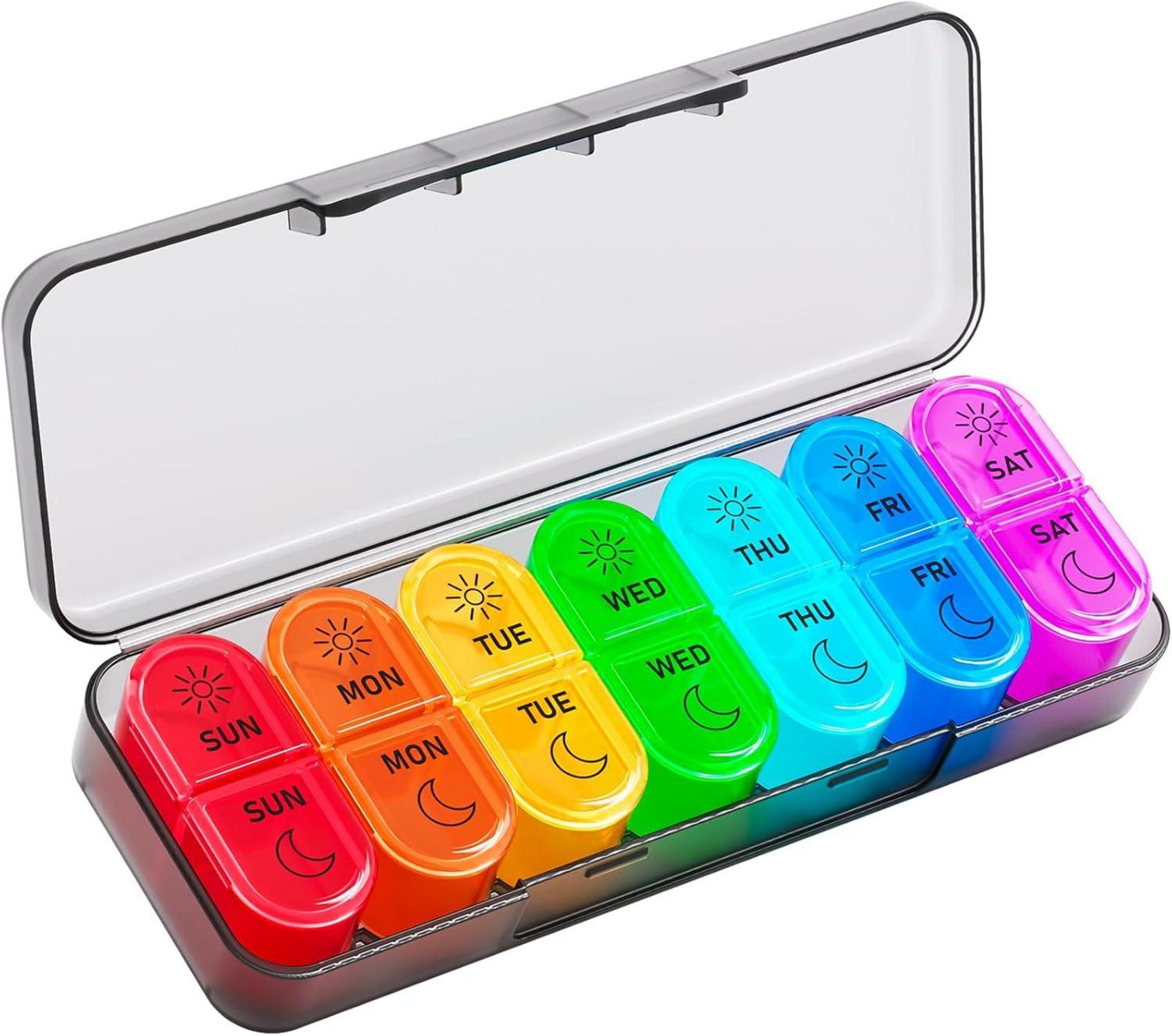 Pill Organizer 2 Times a Day Weekly Black