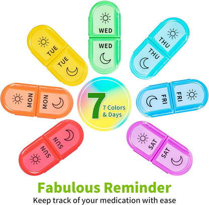 7-Day Weekly Pill Organizer Twice Daily Black Case Box Planner