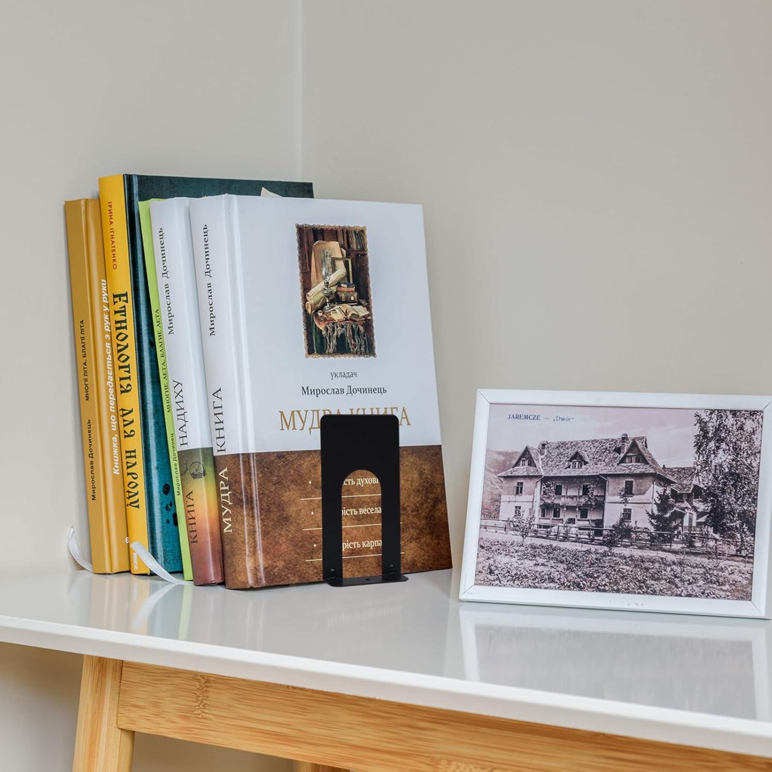 Torytoe Buchstütze 4 Paar Schwarz Metall Bookends rutschfeste Bücherhalter Regal Bücherstütze Büro