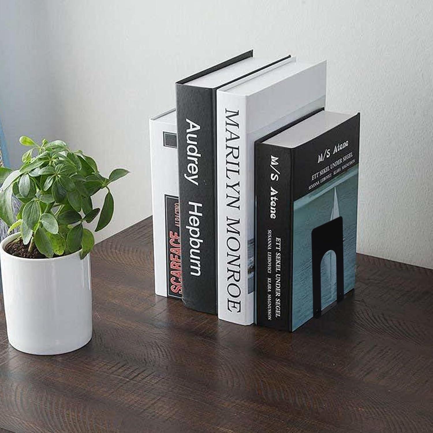 Buchstütze Schwarz Metall 4 Paar rutschfeste Bookends Regal Bücherstütze