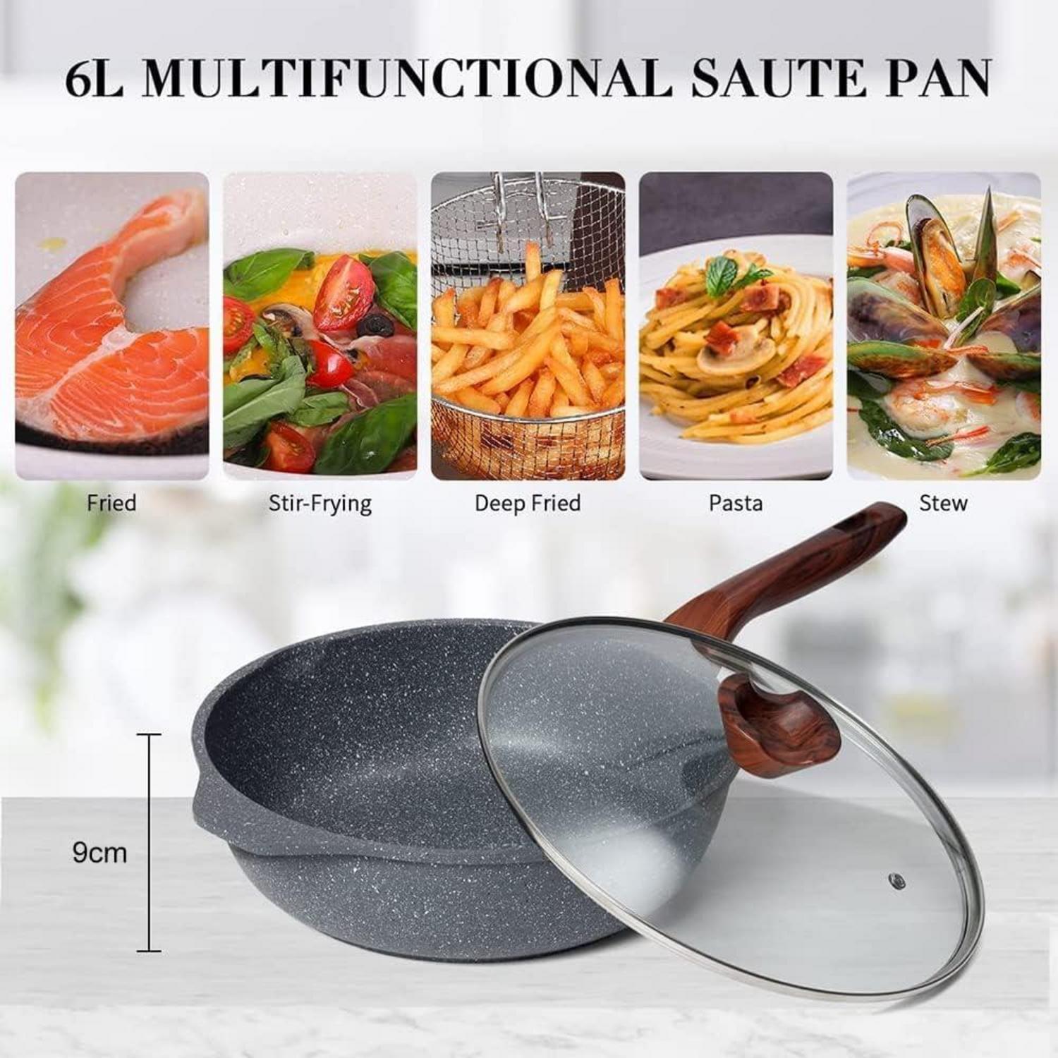 30cm Tiefe Pfanne Hochrandpfanne Induktion Antihaft Granit Deckel