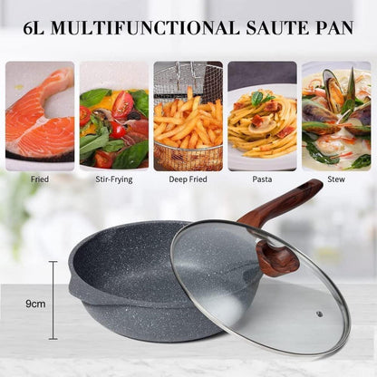 30cm Tiefe Pfanne Hochrandpfanne Induktion Antihaft Granit Deckel