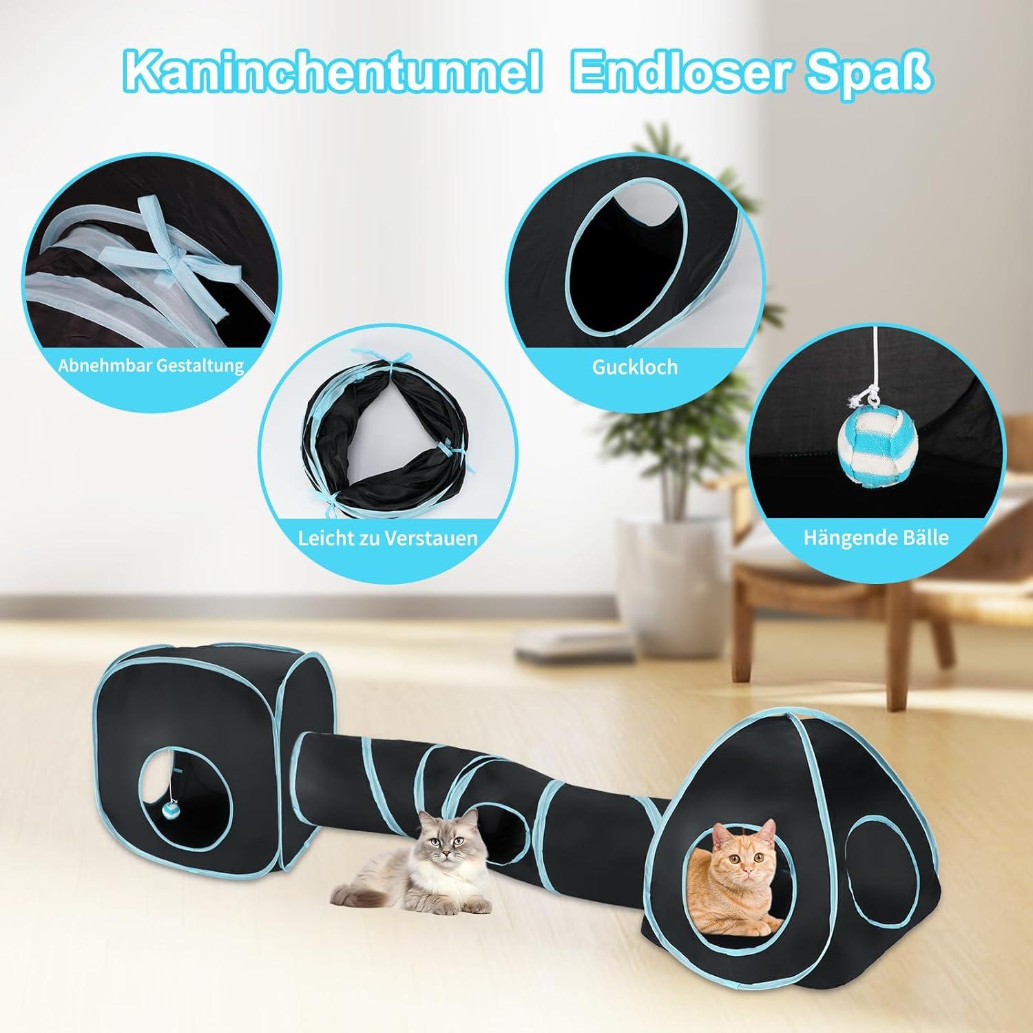 Katzentunnel Outdoor Interaktives Katzenspielzeug Schwarz Blau
