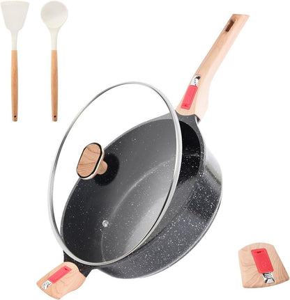 Antihaft Bratpfanne mit Deckel und abnehmbaren Griffen, Keramik