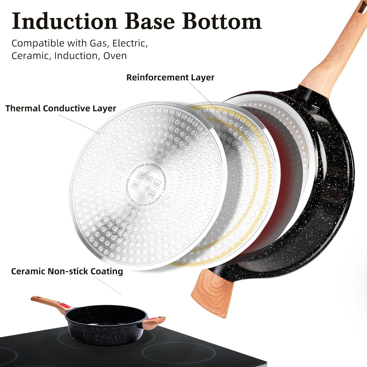 Antihaft Induktion Bratpfanne mit Deckel 28cm Keramik Topf abnehmbaren Griffen