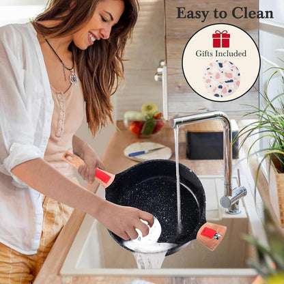 Antihaft Induktion Bratpfanne mit Deckel 28cm Keramik Topf abnehmbaren Griffen