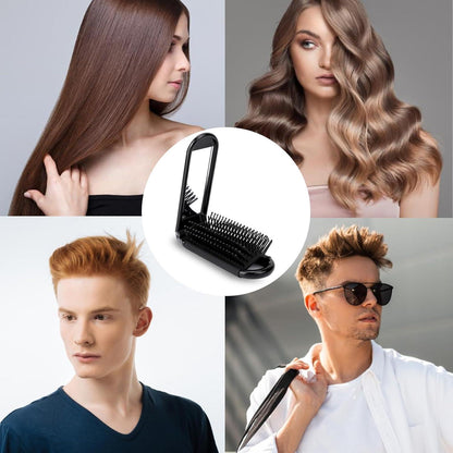 Kleine faltbare Haarbürste mit Spiegel und Nylonborsten, Mini-Reise-Haarbürste