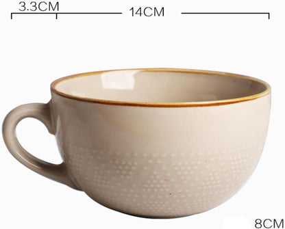 Große Beige Keramik Kaffeetasse 700ml mit Griff_Kaffee Tee Suppe