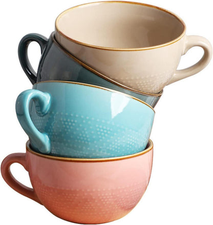 Groß Keramik Kaffee Tee Tasse Beige 700ml Henkel Tassen Kaffeebecher Müsli Ramen Schale