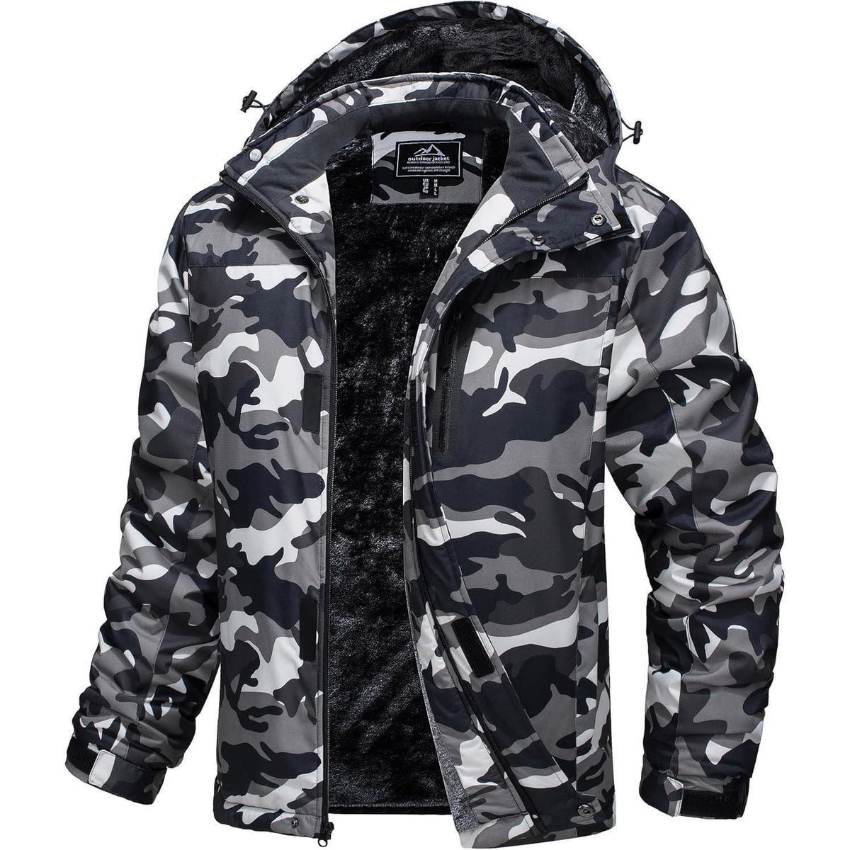 Herren Skijacke Wasserdicht & Warm – Multifunktionsjacke Schwarz Camo