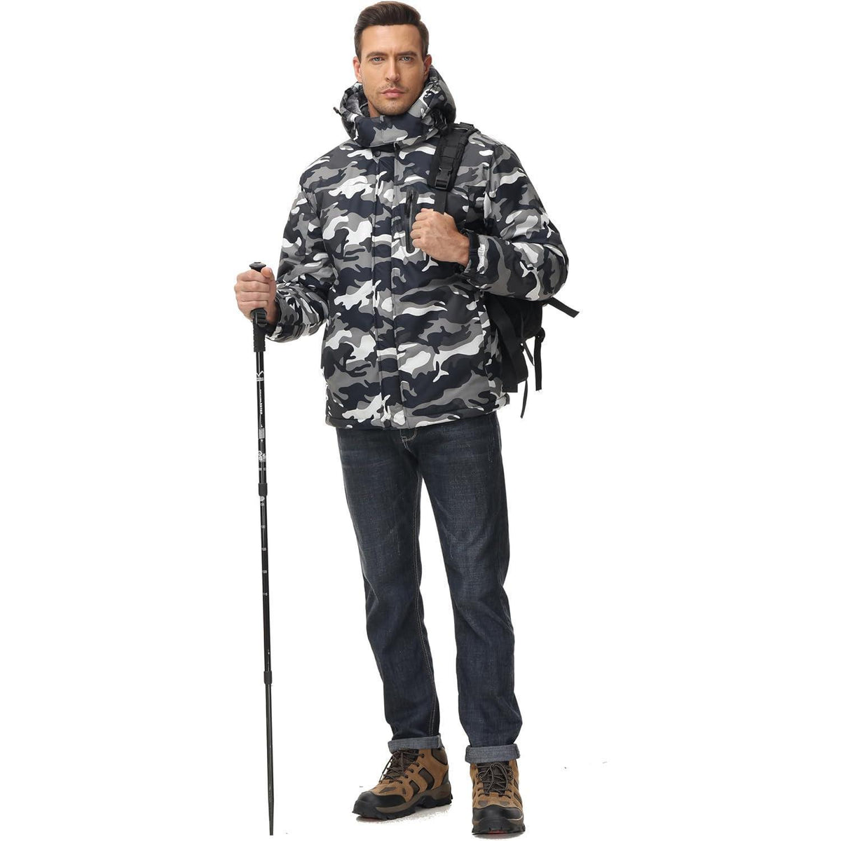 Herren Skijacke Wasserdicht & Warm – Multifunktionsjacke Schwarz Camo