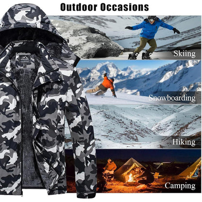 Herren Skijacke Wasserdicht & Warm – Multifunktionsjacke Schwarz Camo