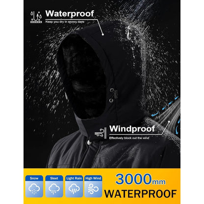 Herren Skijacke Wasserdicht & Warm – Abnehmbare Kapuze Schwarz