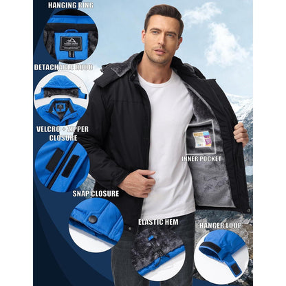 Herren Skijacke Wasserdicht & Warm – Abnehmbare Kapuze Schwarz