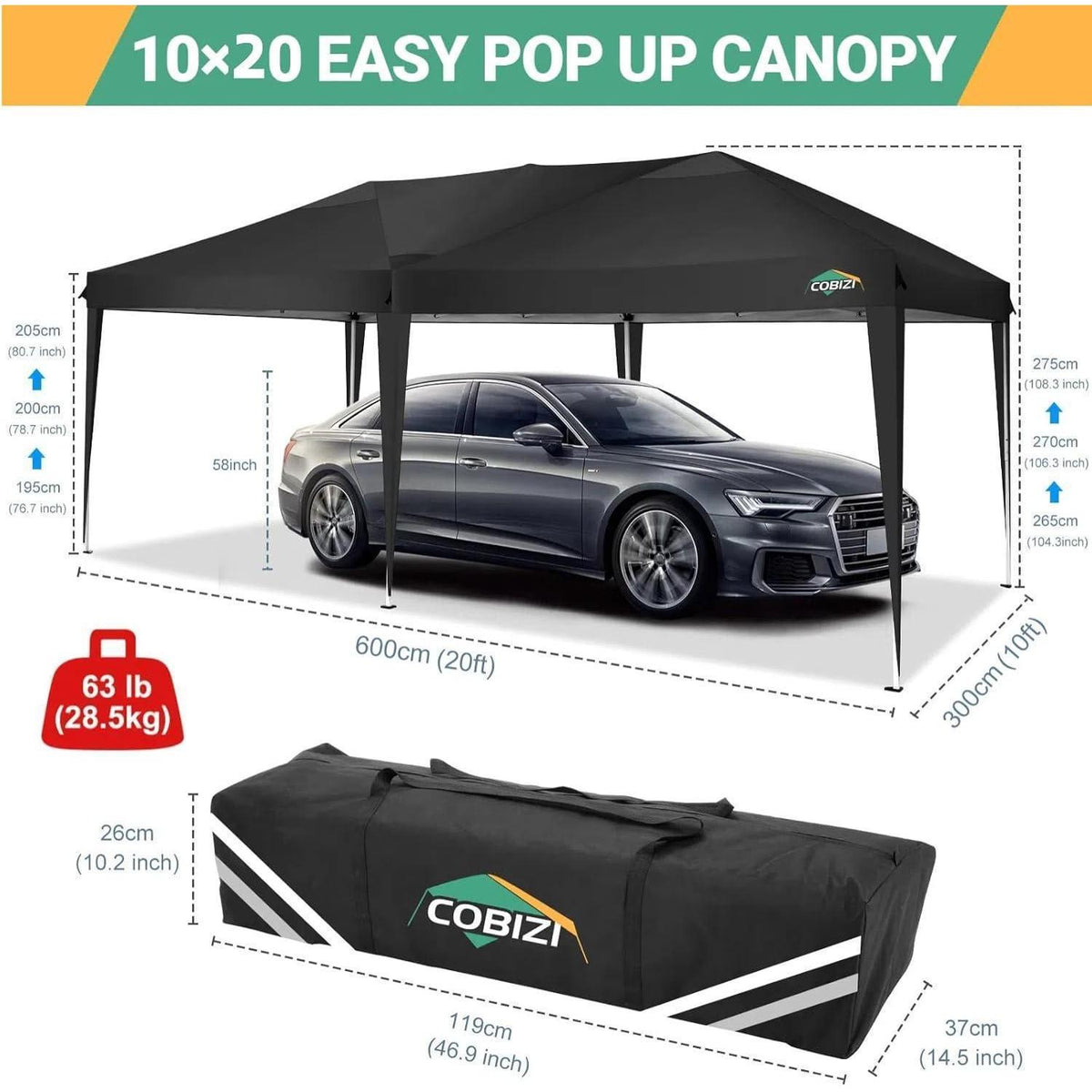 Faltpavillon 3x6m wasserdicht mit 6 Seitenwänden & Tasche