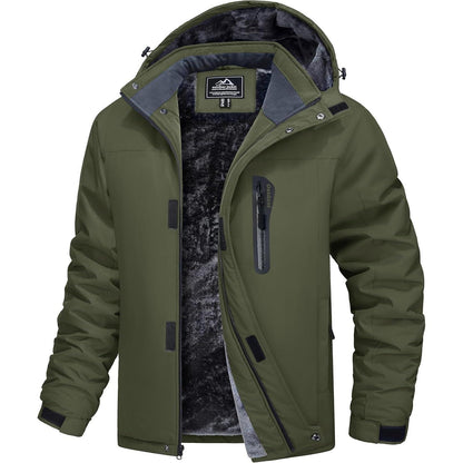 Herren Skijacke Wasserdicht & Warm – Abnehmbare Kapuze, 3XL, Olivgrün