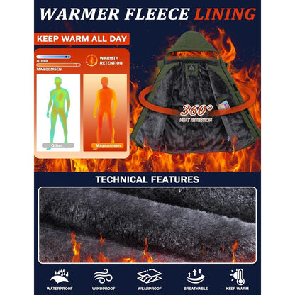 Herren Skijacke Wasserdicht & Warm – Abnehmbare Kapuze, 3XL, Olivgrün