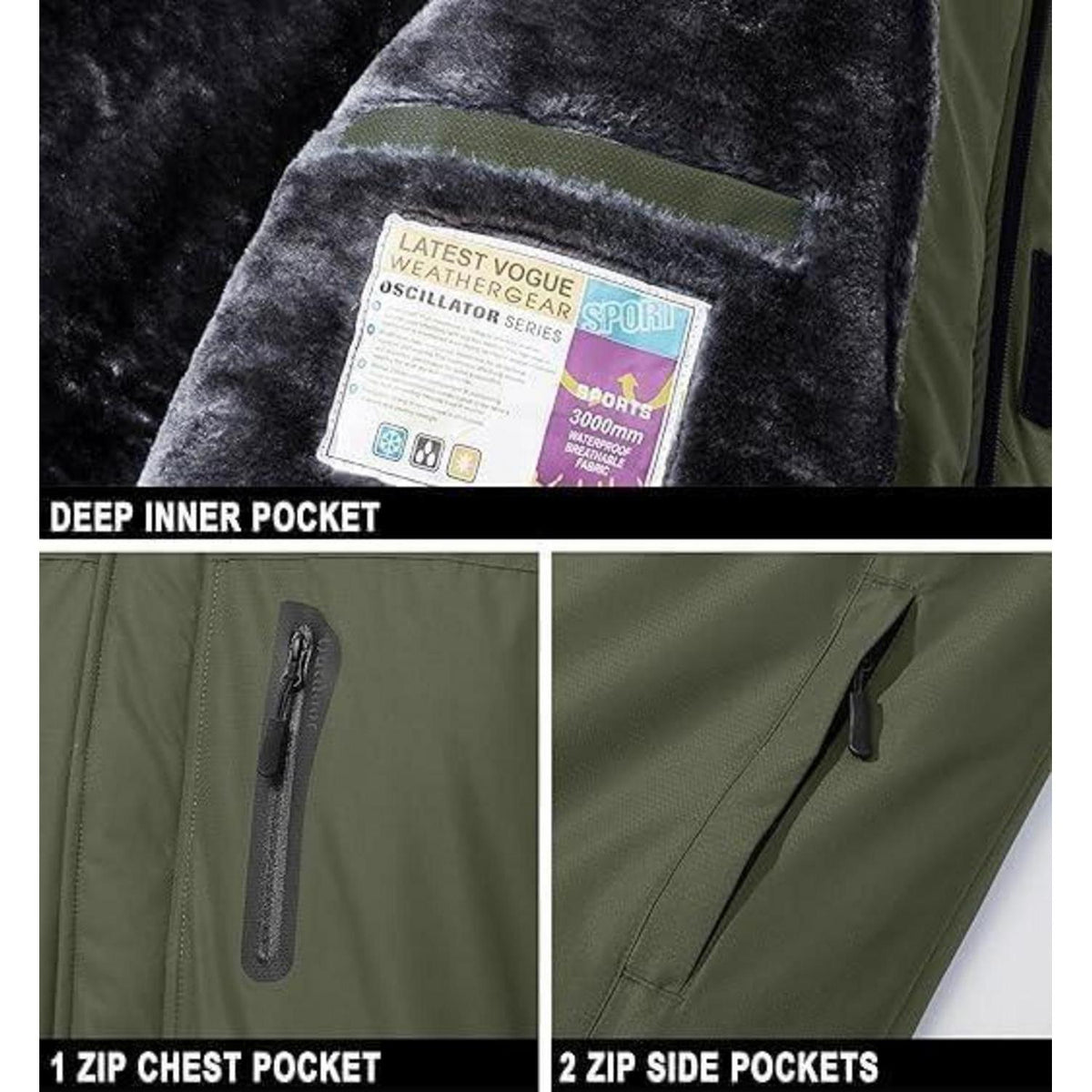 Herren Skijacke Wasserdicht & Warm – Armeegrün