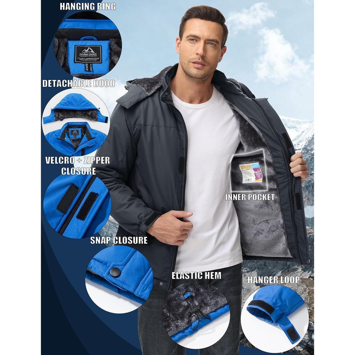 Herren Skijacke Wasserdicht & Warm – Dunkelgrau