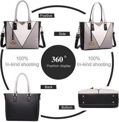 Damen Handtasche V-Design Synthetic Ledertasche Schultergurt M Grau