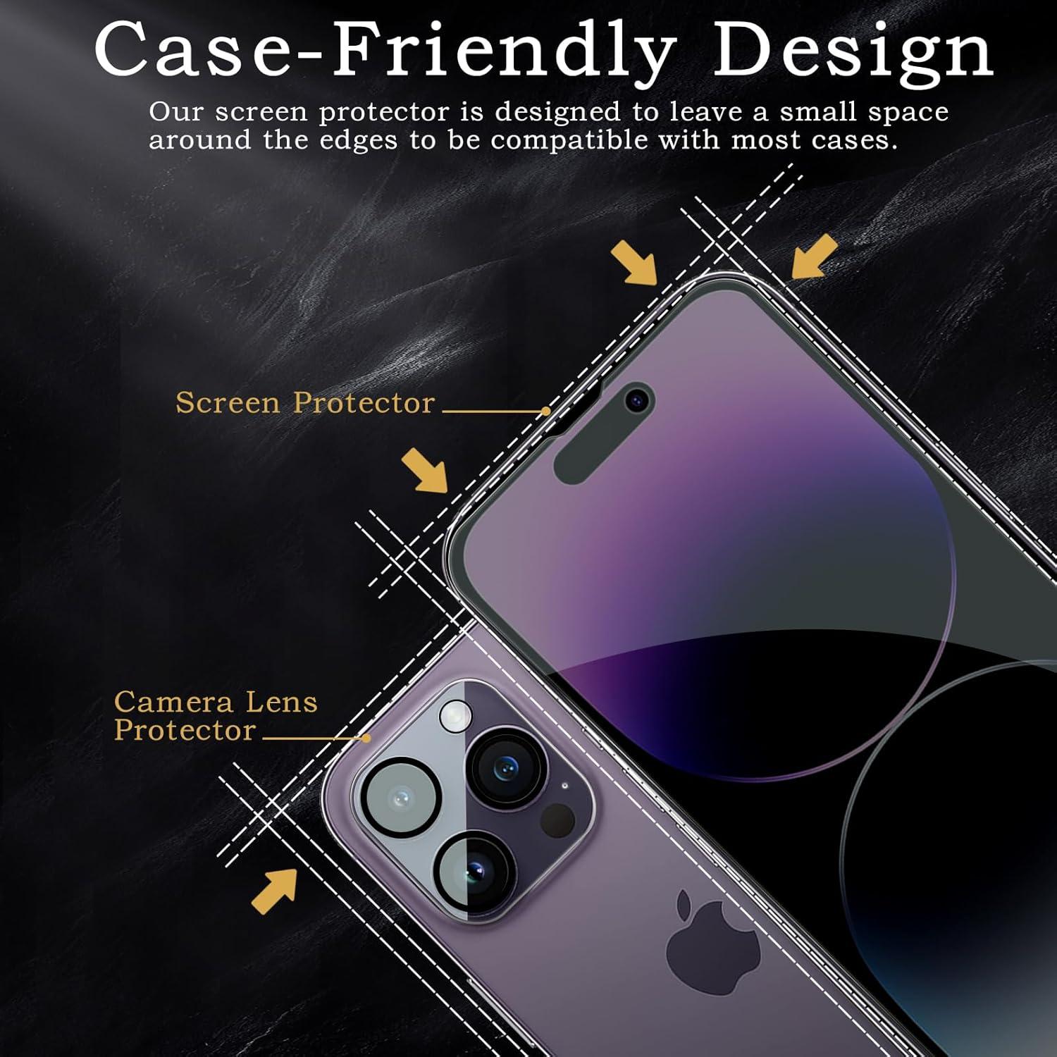 2 Stück iPhone 14 Pro max Sichtschutz + Kameraschutz Folie, Anti-Spy