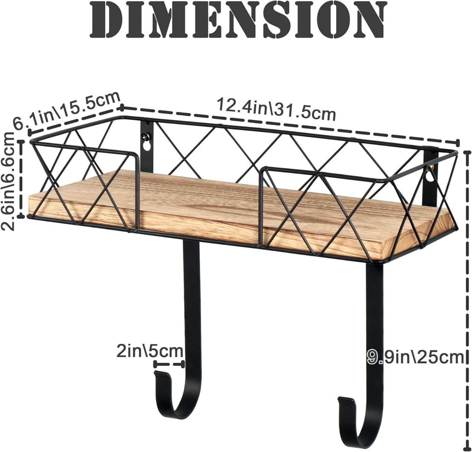Bügelbretthalter mit Holzablagekorb und verstellbaren Haken, Schwarz