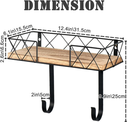 Bügelbretthalter mit Holzablagekorb und verstellbaren Haken, Schwarz