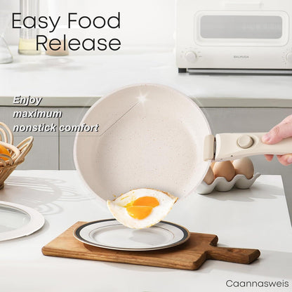 Induktion Kochgeschirr-Set mit abnehmbaren Griffen und Silikon Deckeln