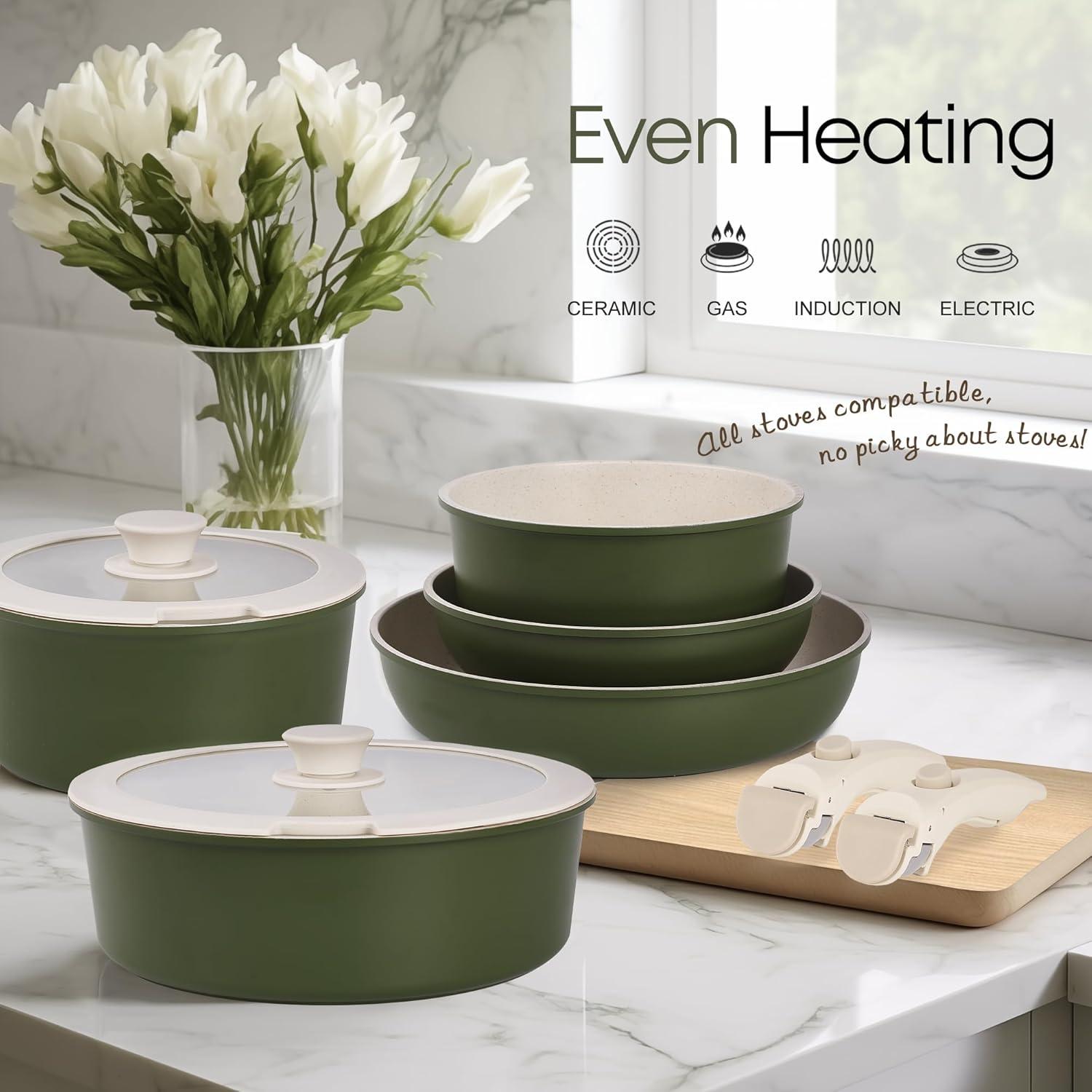 RIOVARM Induktion Kochgeschirr-Set Granit Antihaft 15tlg. mit abnehmbaren Griffen