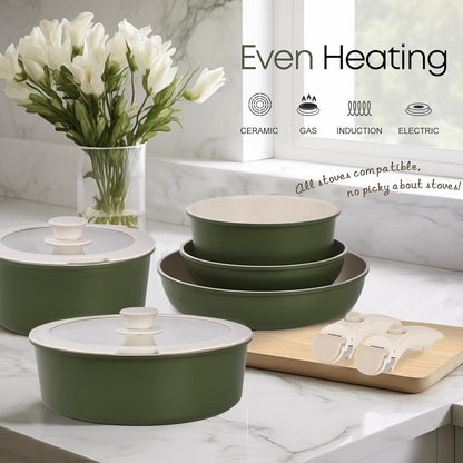 RIOVARM Induktion Kochgeschirr-Set Granit Antihaft 15tlg. mit abnehmbaren Griffen