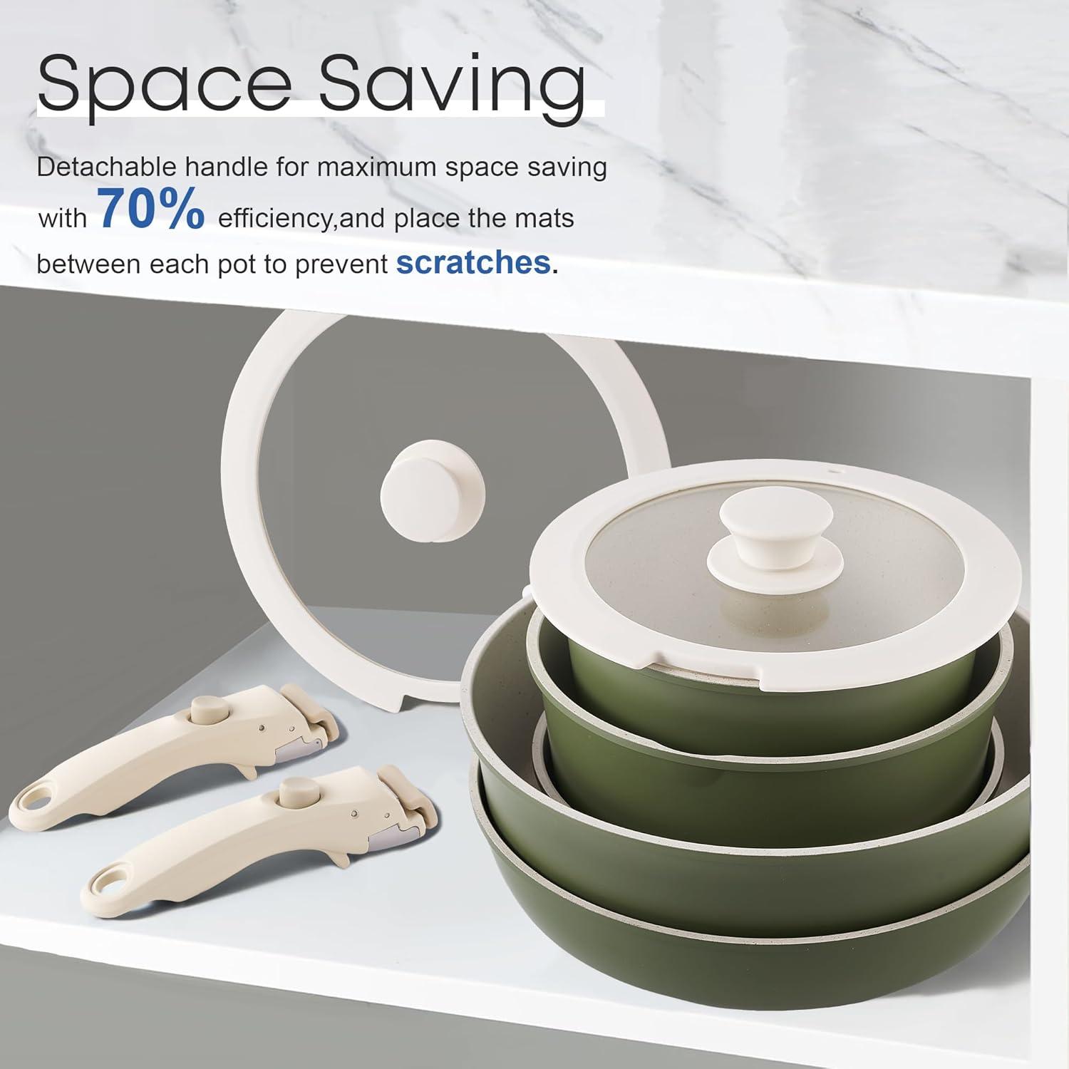 Induktion Töpfe und Pfannen Set mit abnehmbaren Griffen und Silikon