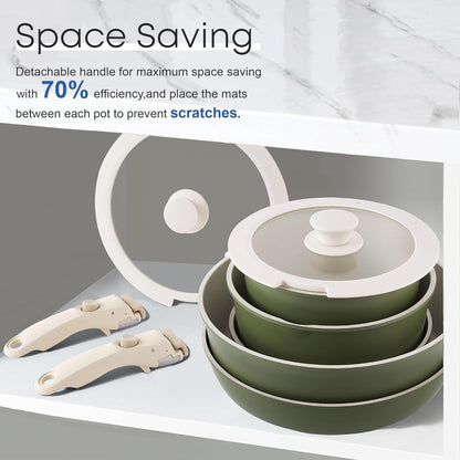 Induktion Töpfe und Pfannen Set mit abnehmbaren Griffen und Silikon