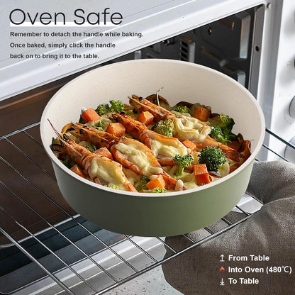 Induktion Töpfe Pfannen Set abnehmbaren Griffen Antihaft Granit Silikon 15tlg