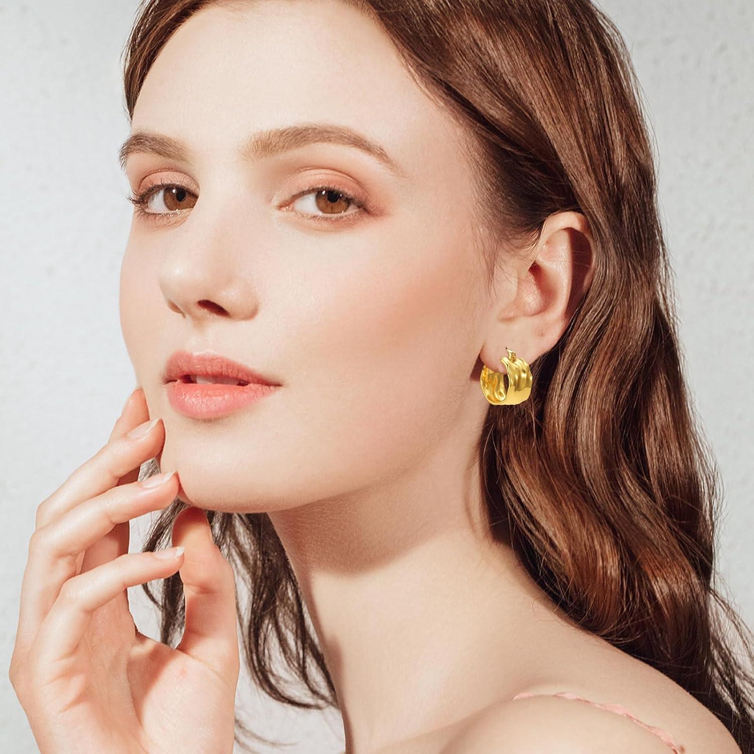 Goldene Creolen Ohrringe 925 Silber Hypoallergen 14K Gold Earrings