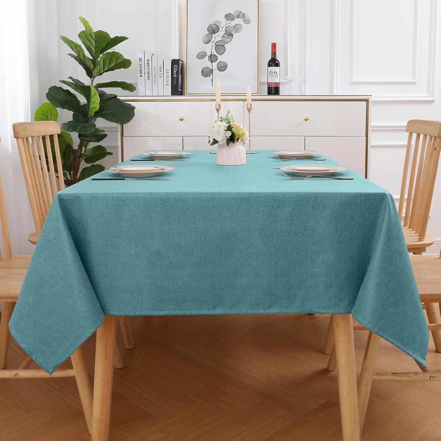 Leinenoptik Tischdecke Abwaschbar Lotuseffekt 140 x 100 cm Blaugrün